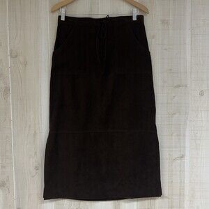 Vtg 90’s First Option Chocolate Brown Faux Suede Maxi Skirt Side Slits Boho 8/10